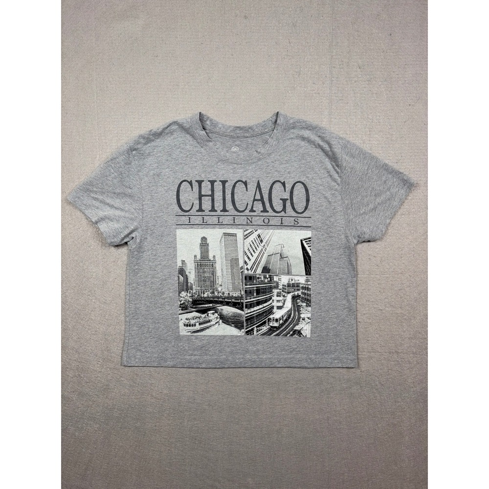 Vintage Threadz Chicago Illinois Graphic Crop Top T-Shirt Gray Womens Medium